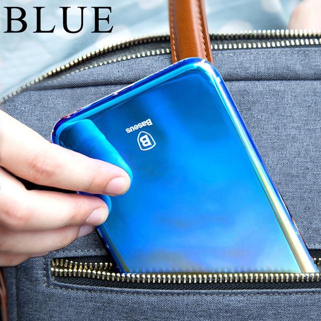 Baseus Luxury Gradient Plastic Case For iPhone X Coque Fashion Blue Ray Light Plating Hard Case For iPhone X