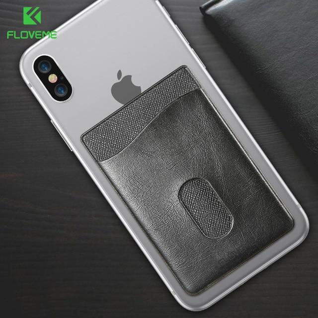 FLOVEME Leather 3M Adhesives Card Sticker Pocket Universal Credit Card Wallet Case For iPhone X 8 Samsung Women Men Phone Pouch