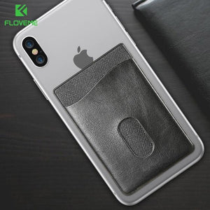 FLOVEME Leather 3M Adhesives Card Sticker Pocket Universal Credit Card Wallet Case For iPhone X 8 Samsung Women Men Phone Pouch