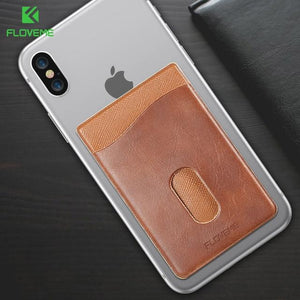 FLOVEME Leather 3M Adhesives Card Sticker Pocket Universal Credit Card Wallet Case For iPhone X 8 Samsung Women Men Phone Pouch