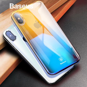 Baseus Luxury Gradient Plastic Case For iPhone X Coque Fashion Blue Ray Light Plating Hard Case For iPhone X