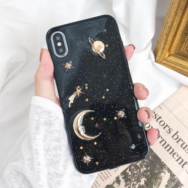 LACK Glitter Bling Universe Series Phone Case For iphone XS Max Case For iphone X XR 8 7 6S 6 Plus Cover Moon Star Planet Cases