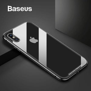 Baseus Magnetic Adsorption Flip Case For iPhone XR Xs Max Xs Metal Fram Tempered Glass Case For iPhone Xs 2018 Phone Coque Cover